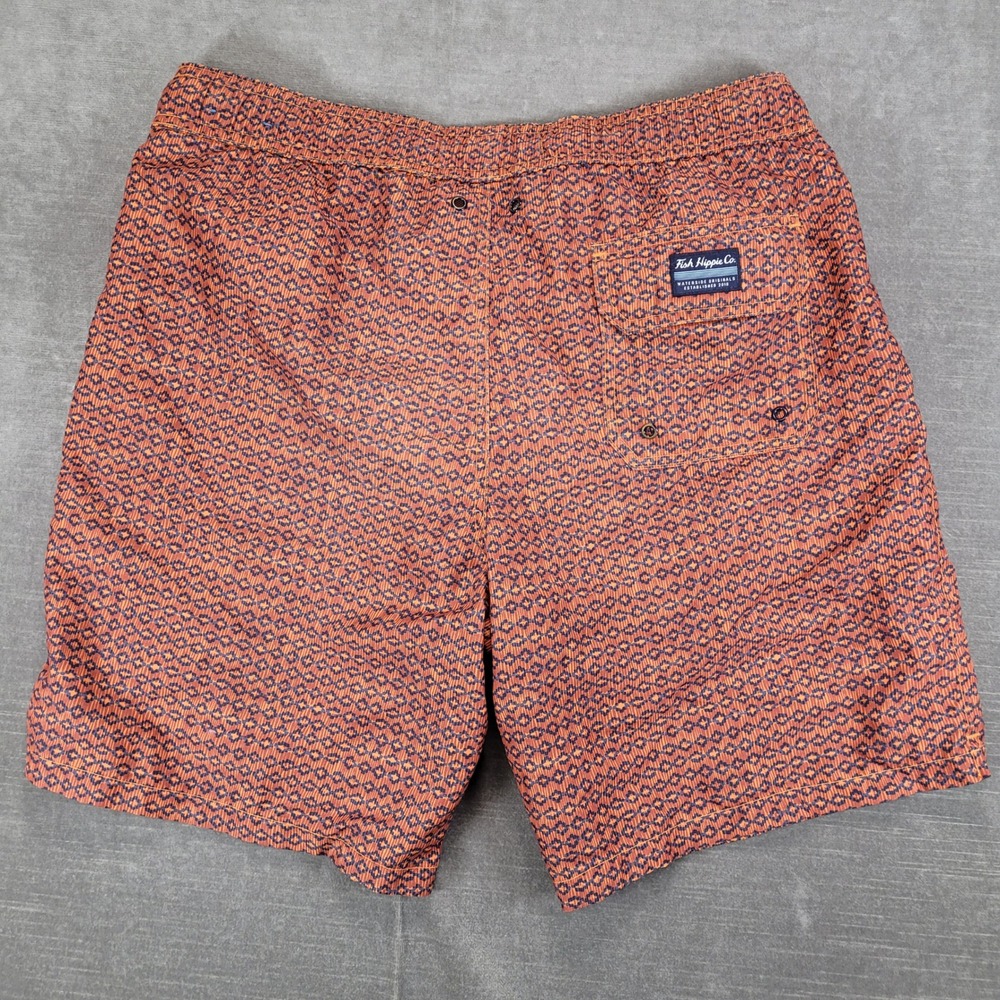 Fish Hippie Co Mens Swim Trunks Orange Geometric Print‎ Size L